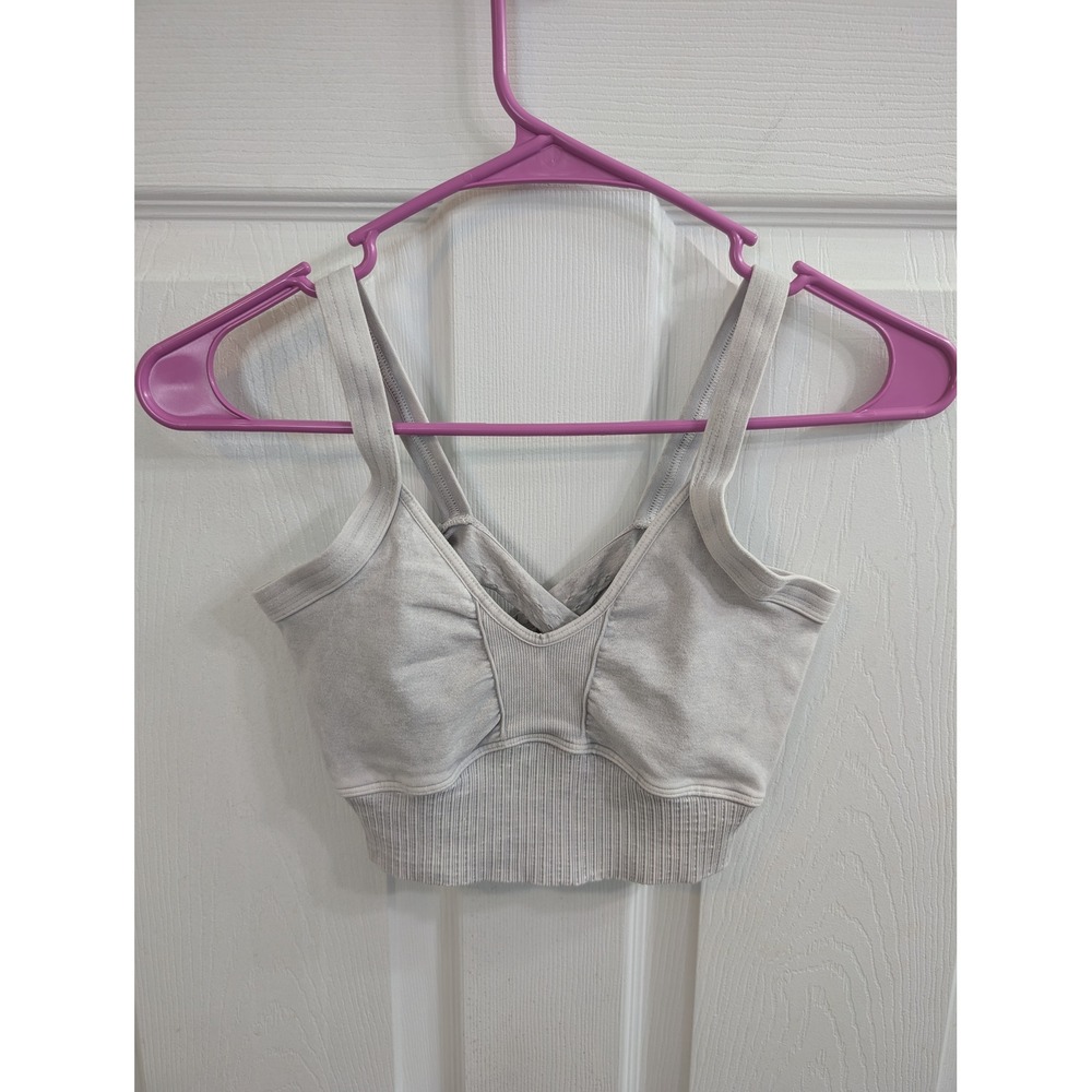 FP Movement Good Karma Sports Bra Light Grey Ribbed Crisscross Back - Size XS/S